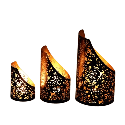 IRON CANDLE VOTIVE SET OF 3 (BLACK & GOLD)